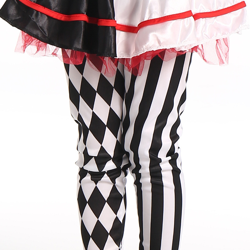 Girls Jester Clown Costume Halloween Kids Circus Scary Villain Tutu Dress Outfit